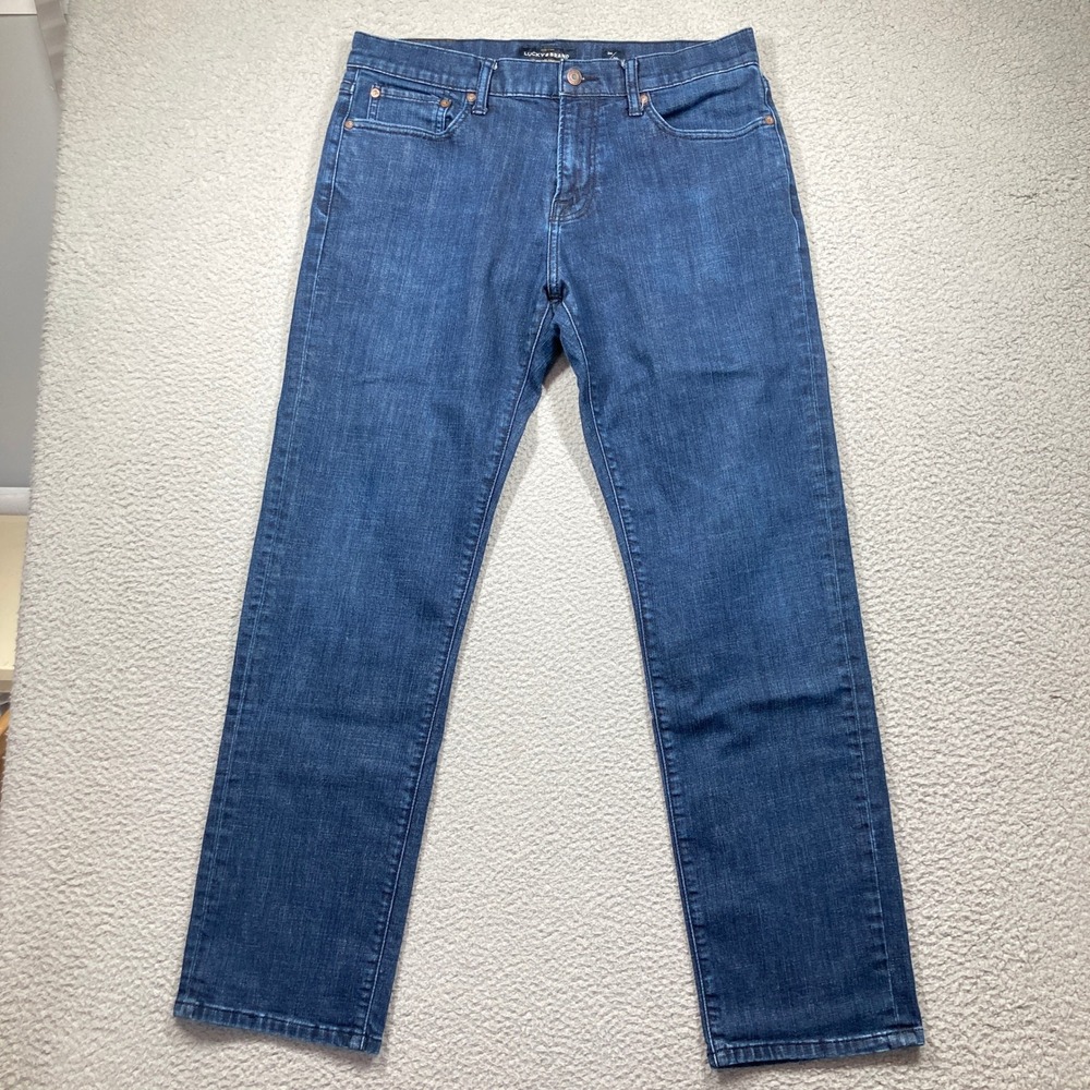 Lucky Brand 410 Athletic Slim Jeans Mens 34x32 Dark Wash Blue Stretch Denim